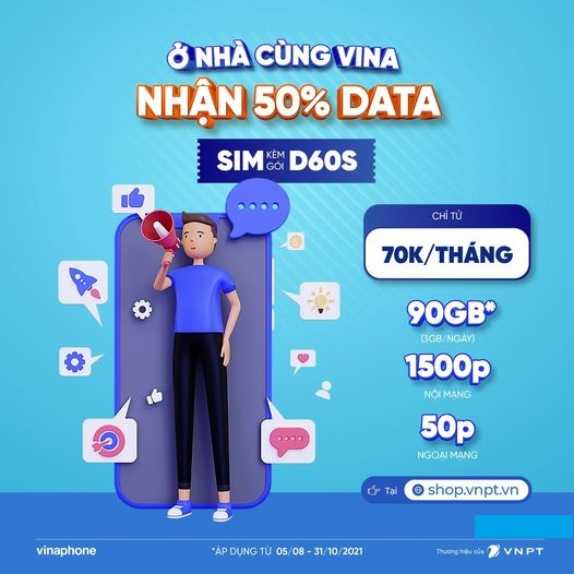 Cách Đăng Ký Gói Cước D60S Vinaphone Ưu Đãi 90GB Data