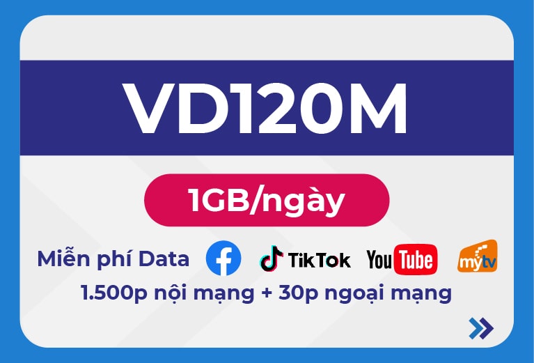 Đăng Ký Gói VD120M Vinaphone Miễn Phí Data Truy Cập Tiktok, Youtube, Facebook