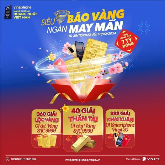 Siêu bão Vàng Ngàn may mắn với kho giải thưởng gần 7 tỷ đồng từ VinaPhone