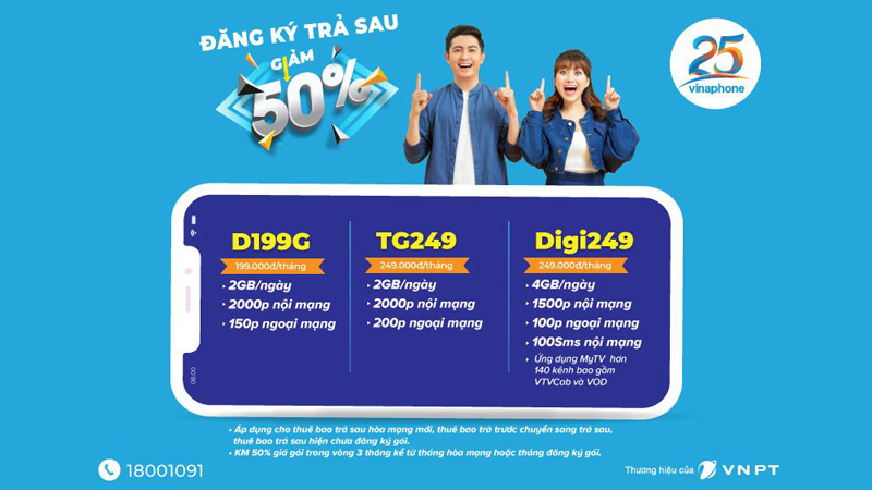 Đăng ký Vinaphone trả sau giảm 50% cước 05/2021