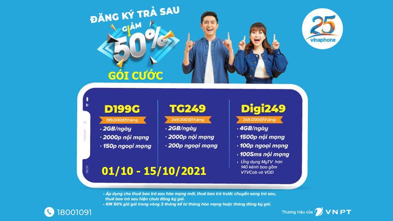 Giảm 50% Giá Cước Đăng Ký Gói Vinaphone Trả Sau Đến 15-10-2021