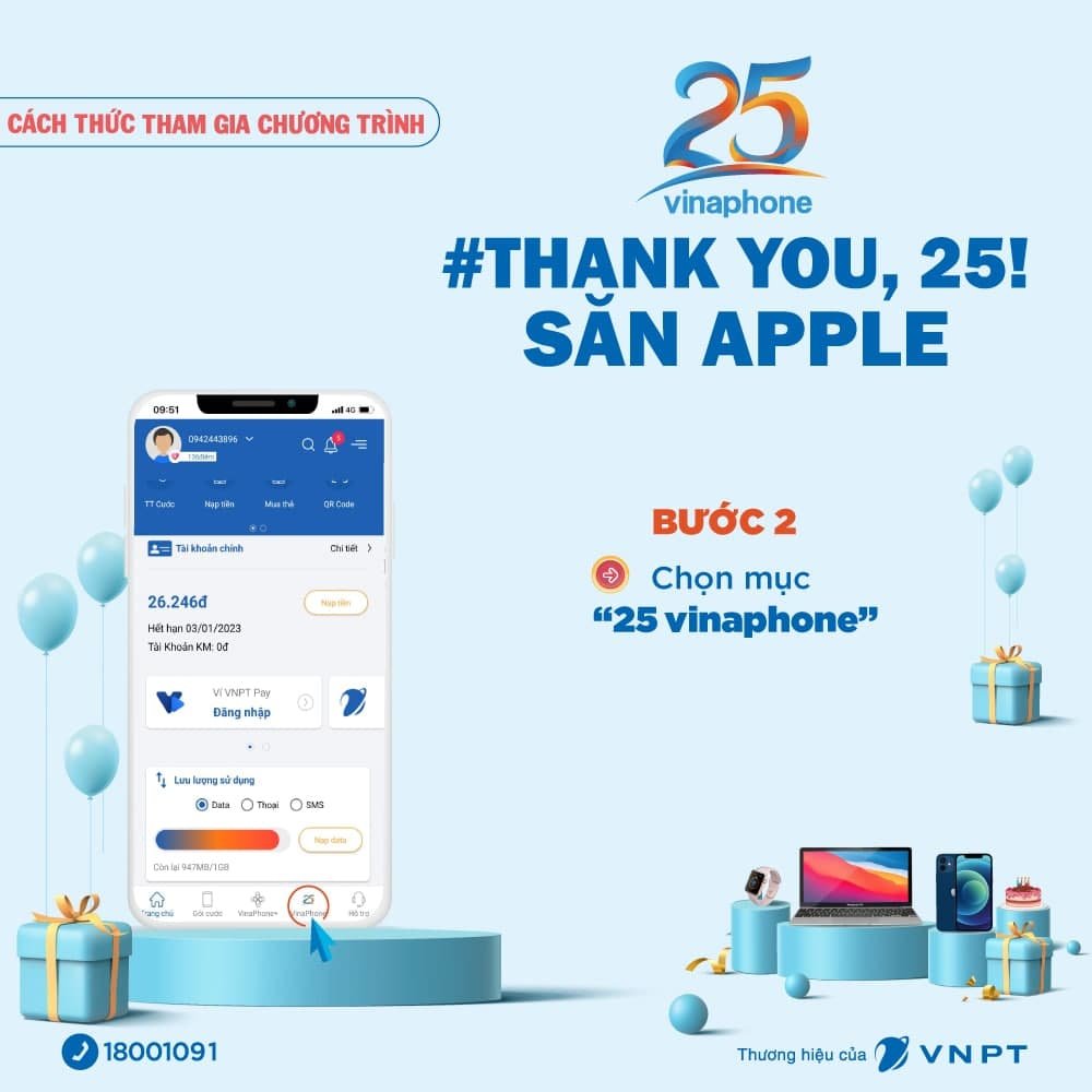 các bước hướng dẫn quay thưởng chương trinh kỷ niệm 25 nắm Vinaphone Bước 2