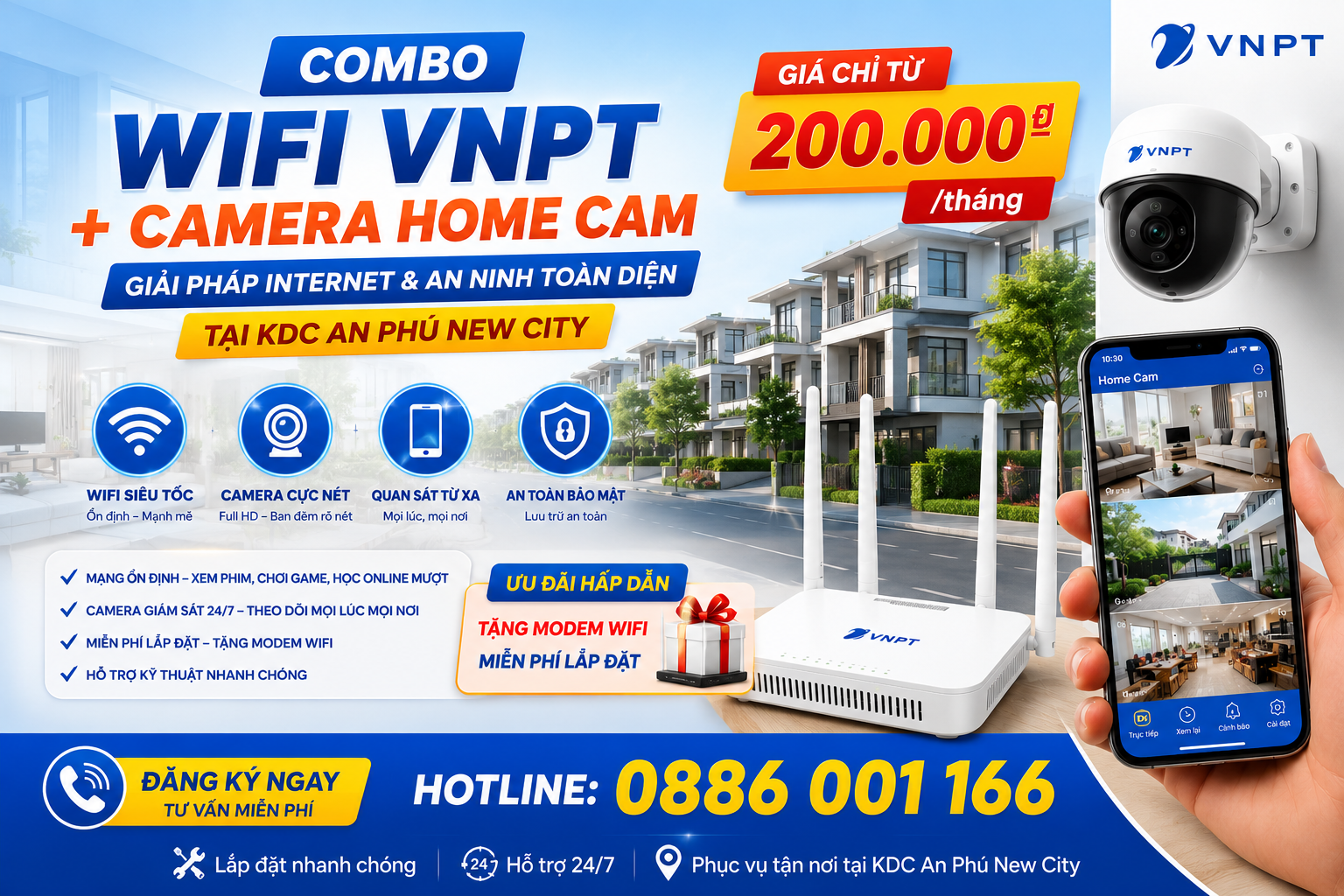Combo WiFi VNPT + Camera Cực Nét Tại KDC An Phú New City