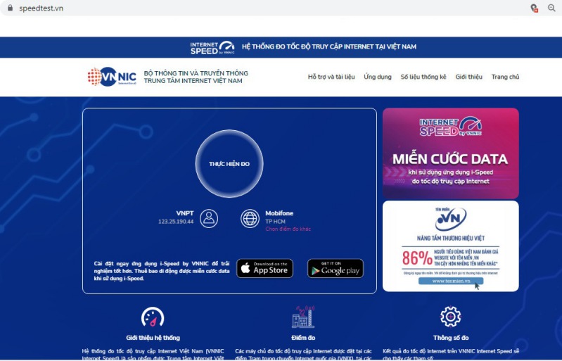 đo kiểm tốc độ internet trực tiếp tại website speedtest.vn
