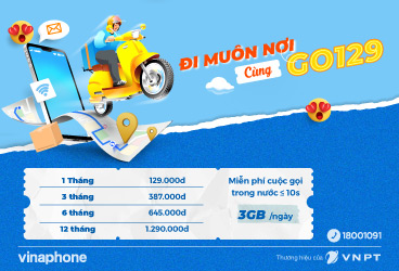 Gói GO129 VinaPhone Chỉ 129K Có 90GB Data , Miễn Phí Thoại dưới 10s