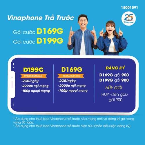 Vinaphone Trả Trước Có Thể Đăng Ký Gói Đỉnh D169G và Đỉnh D199G 