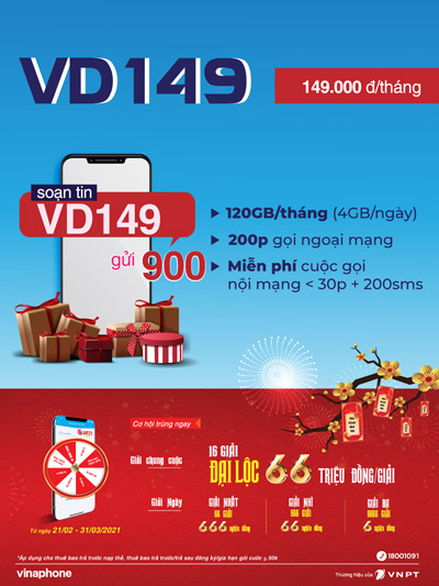 gói cước vd149 ưu đãi nhất của Vinaphone