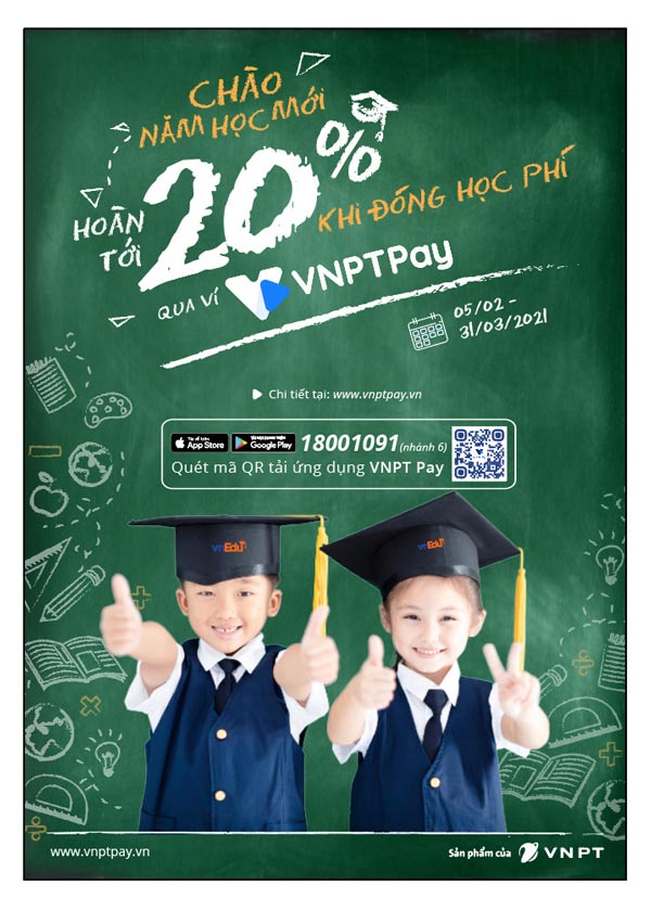 hoàn tiền hoc phí 20% qua ví vnpt pay đến 31/03/2021