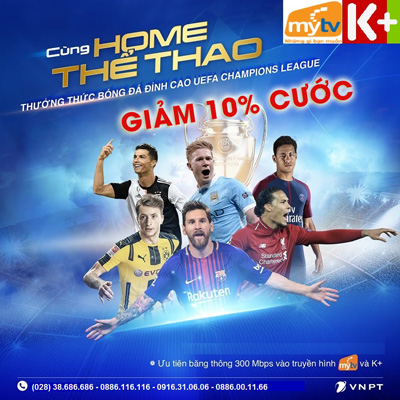 Home thể thao K+ 100mbps giảm 10% cước