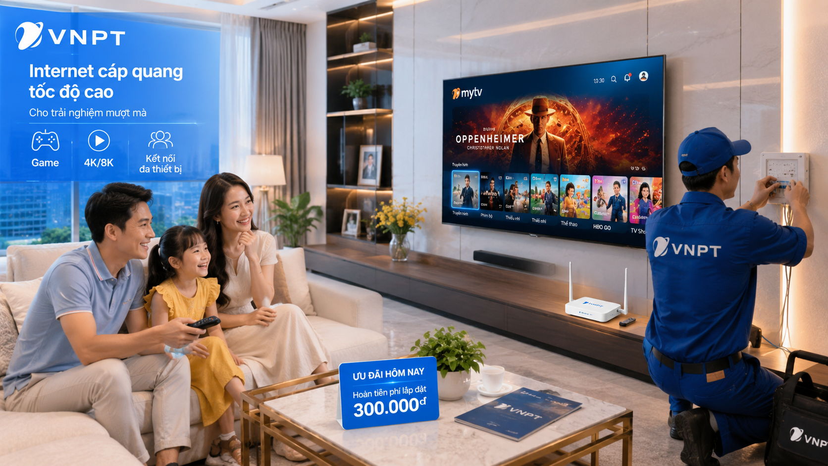 Lắp Mạng WiFi VNPT Và MyTV VNPT Hoàn Tiền Phí Lắp Đặt 300K