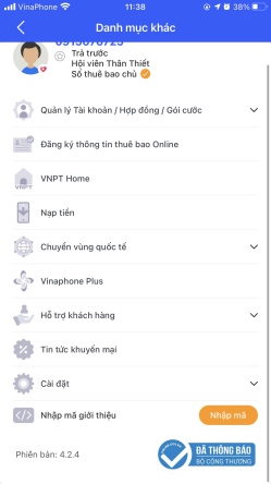 giao diện chức năng quản lý thuê bao của app my vnpt
