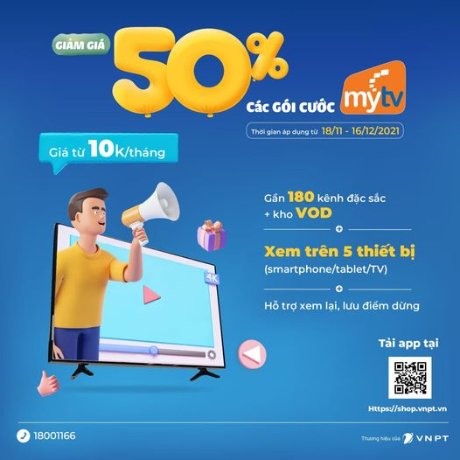 Giảm 50% Giá Cước Truyền Hình MyTV Khi Đăng Ký trên Shop VNPT