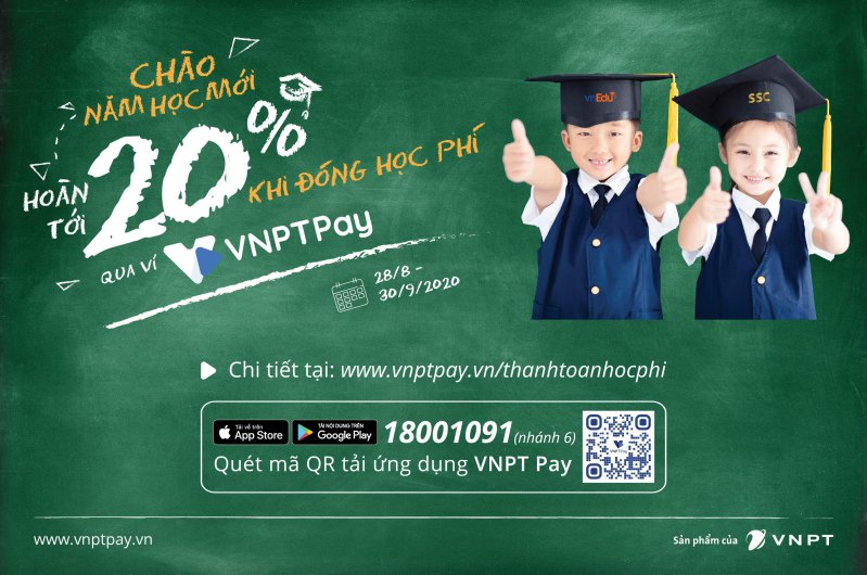 hoàn tiền 20% học phí khi thanh toán qua ví vnpt pay