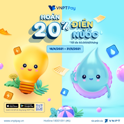 Giảm 20% Điện Nước Thanh Toán Qua Ví Điện Tử VNPT Pay 