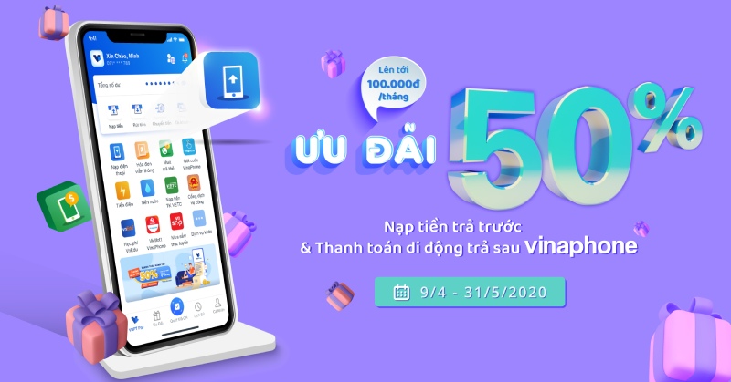 vnpt pay ưu đãi 50% nạp thẻ trả trước và trả sau 04-05/2021